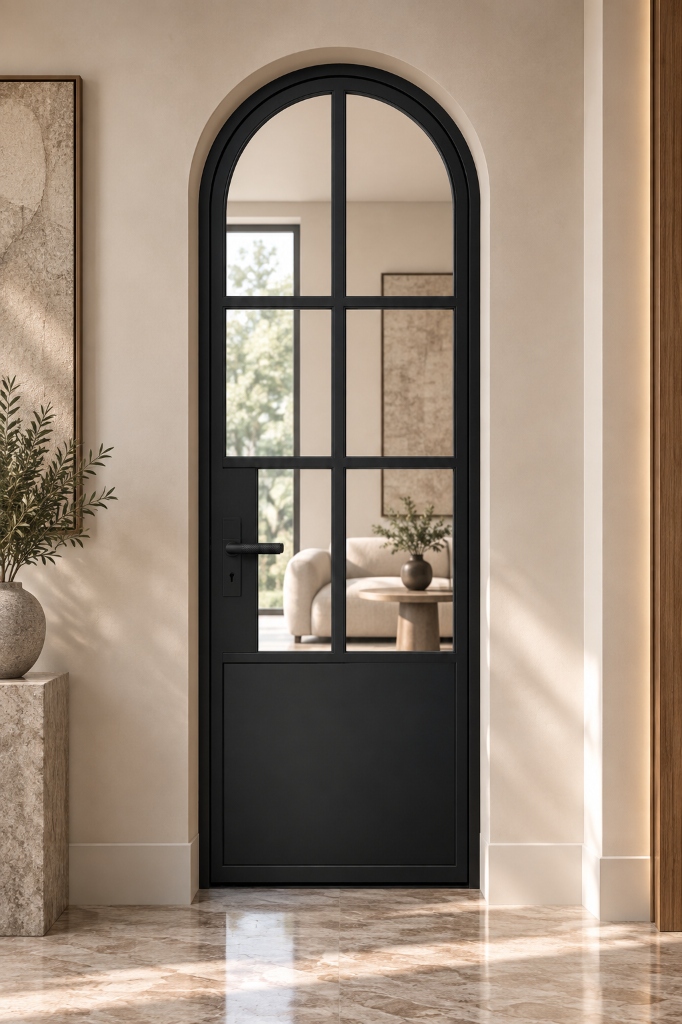 TORAVÉ Celeste — 6-Lite Glass with Solid Lower Panel Curved Top Single Door