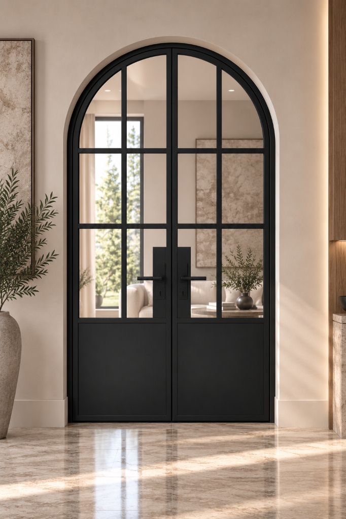 TORAVÉ Celeste — 6-Lite Glass with Solid Lower Panel Curved Top Double Door