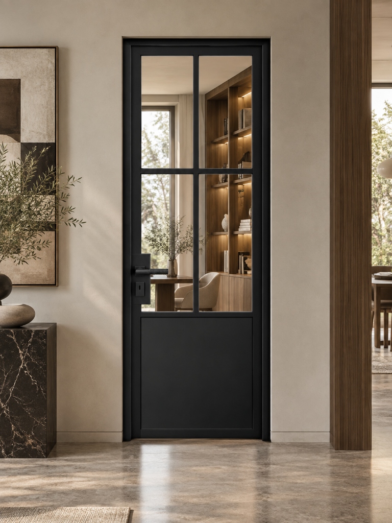 TORAVÉ Solis — 4-Lite Glass with Solid Lower Panel Single Door