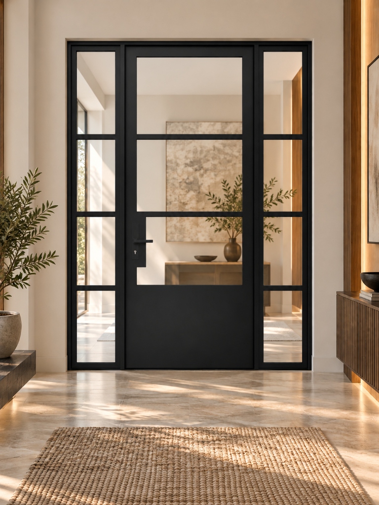 TORAVÉ Solis — 4-Lite Glass Single Door with Solid Bottom Panel and Side lights