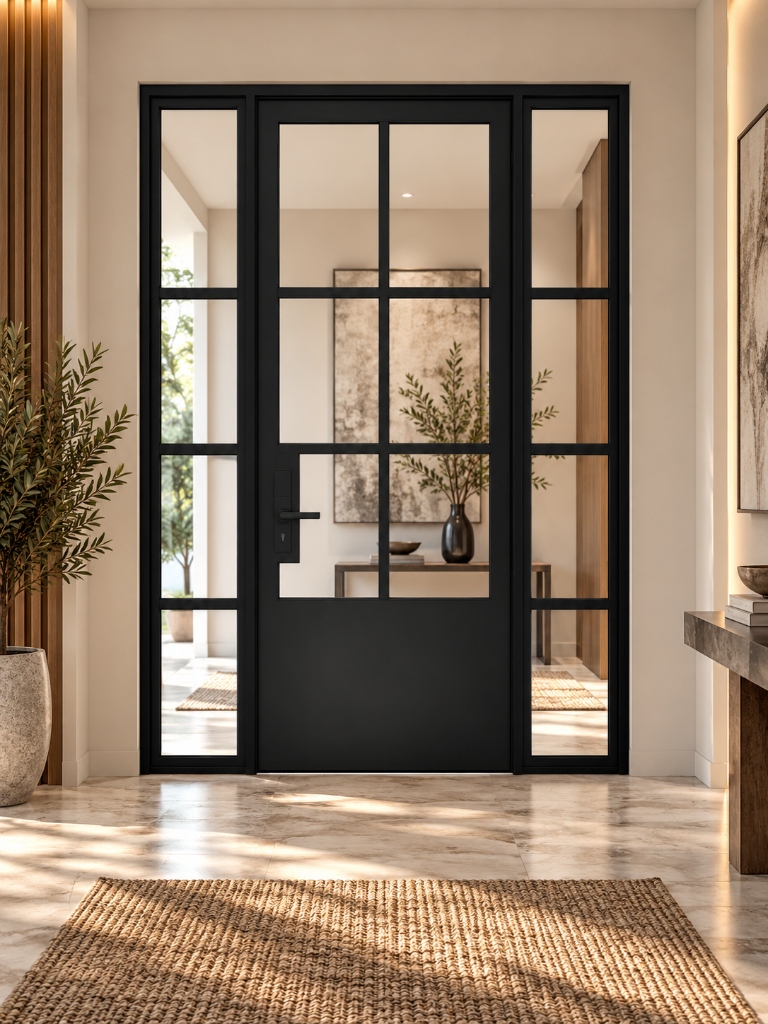 TORAVÉ Solis — 6-Lite Glass Single Door with Solid Lower Panel and Side lights