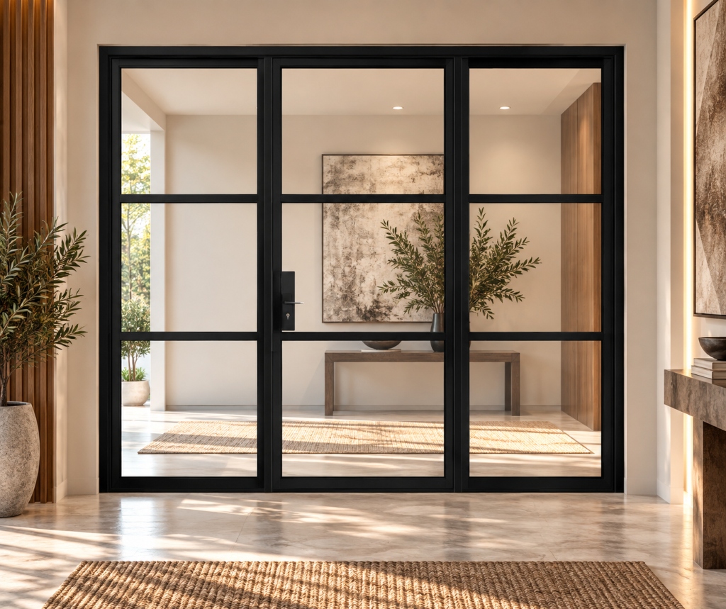 TORAVÉ Solis — 3-Lite Glass Single Door with Two Side Panels