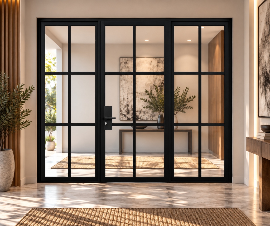TORAVÉ Solis — 6-Lite Glass Single Door with Two Side Panels