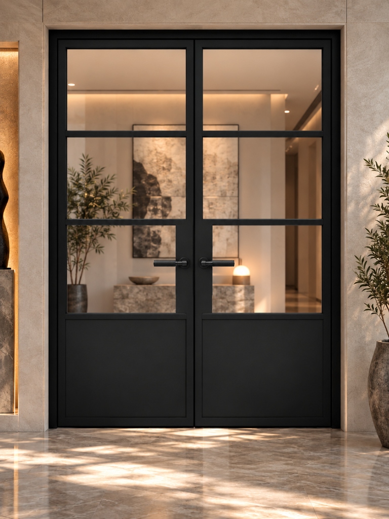 TORAVÉ Solis — 3-Lite Glass Double Door with Solid Lower Panel