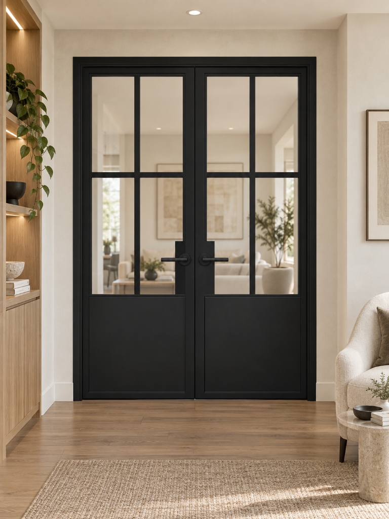 TORAVÉ Solis — 4-Lite Glass Double Door with Solid Lower Panel