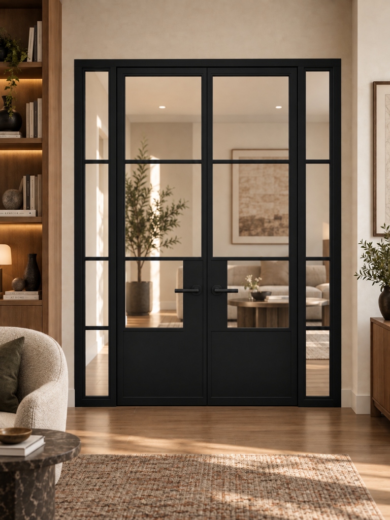 TORAVÉ Solis — 3-Lite Glass Double Door with Solid Lower Panel and Side Panels