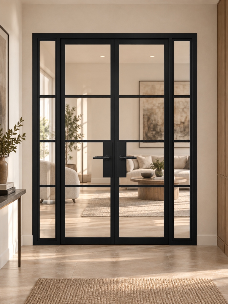 TORAVÉ Solis — 4-Lite Glass Double Door with Side Panels
