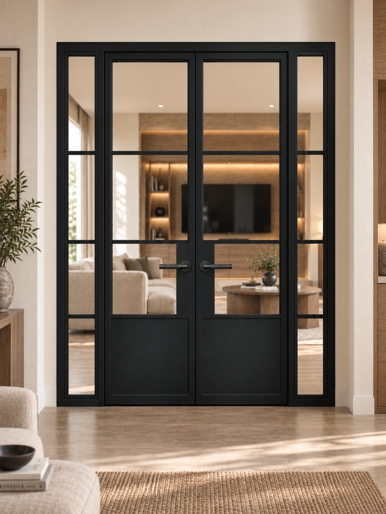 TORAVÉ Solis — 2-Lite Glass Double Door with Solid Lower Panel and Side Panels